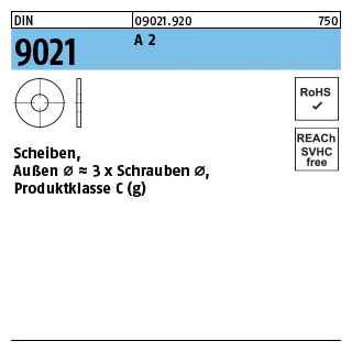 DIN 9021 A 2 Scheiben, Außen Ø ~3 x Schrauben Ø, Produktklasse C - Abmessung: 5,3 x15 x1,2, Inhalt: 100 Stück