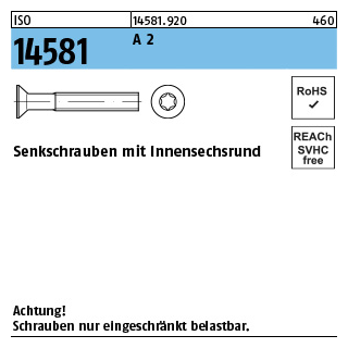 ISO 14581 A 2 Senkschrauben mit Innensechsrund - Abmessung: M 2,5 x 20 -T8, Inhalt: 1000 Stück