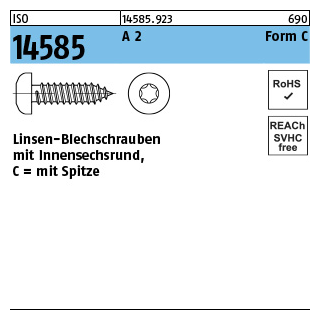 ISO 14585 A 2 Form C - ISR Flachkopf-Blechschrauben mit Spitze, mit Innensechsrund - Abmessung: 4,8 x 90 -C, Inhalt: 100 Stück