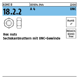 ASME B 18.2.2 A 4 UNC Hex cap screws, Sechskantmuttern mit mit UNC-Gewinde - Abmessung: 5/8, Inhalt: 25 Stück