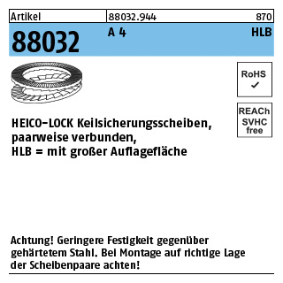 Artikel 88032 A 4 breit Heico-Lock-Scheiben, vergrößerte Auflage (Keilsicherungsscheibenpaare) - Abmessung: HLB- 8S, Inhalt: 200 Stück