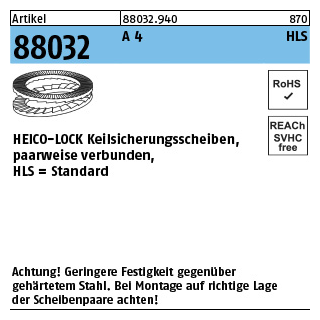 Artikel 88032 A 4 Heico-Lock-Scheiben, Standard (Keilsicherungsscheibenpaare) - Abmessung: HLS-14S, Inhalt: 100 Stück