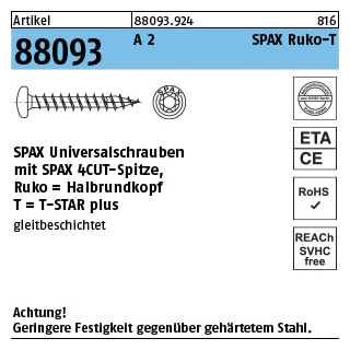 Artikel 88093 A 2 SPAX Ruko-T SPAX Universalschrauben mit Spitze, SPAX MULTI-Halbrundkopf, Pozidriv-KS - Abmessung: 3,5 x 30/25-T15, Inhalt: 200 Stück