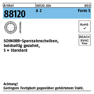 Artikel 88120 A 2 Form S SCHNORR-Sperrzahnscheiben, beidseitig gezahnt - Abmessung: S 3 x5,5x0,45, Inhalt: 200 Stück