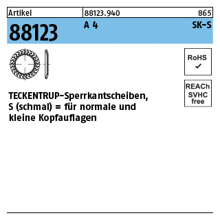 Artikel 88123 A 4 Form S TECKENTRUP-Sperrkantscheiben für normale und kleine Kopfauflagen - Abmessung: S 4x 8,2 x0,8, Inhalt: 1000 Stück