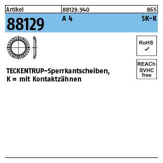 Artikel 88129 A 4 Form K TECKENTRUP-Sperrkantscheiben, mit Kontaktzähnen - Abmessung: K 4x 8,2 x0,8, Inhalt: 1000 Stück