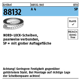 Artikel 88132 A 4 SP NORD-LOCK-Scheiben, paarweise verbunden, mit großer Auflagefläche - Abmessung: NL 4 SP SS, Inhalt: 200 Stück