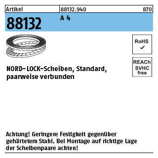 Artikel 88132 A 4 NORD-LOCK-Scheiben, Standard, paarweise verbunden - Abmessung: NL 12 SS, Inhalt: 200 Stück