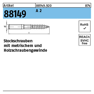 Artikel 88149 A 2 Typ 23 E Stockschrauben mit metrischem und Holzschraubengewinde - Abmessung: M 8 x 80, Inhalt: 50 Stück