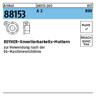 Artikel 88153 A 2 RUV REYHER-Unverlierbarkeits-Muttern - Abmessung: M 6, Inhalt: 25 Stück