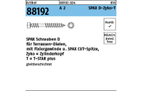 Artikel 88192 A 2 SPAX D-Zyko-T SPAX Schrauben D für Terrassen-Dielen, mit Fixiergewinde, Spitze, Zylinderkopf - Abmessung: 5 x 40/22 -T25, Inhalt: 200 Stück