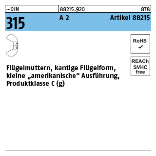 ~DIN 315 A 2 Artikel 88215 Flügelmuttern, kantige Flügelform, Produktklasse C (g) - Abmessung: M 4, Inhalt: 100 Stück