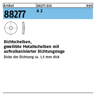 Artikel 88277 A 2 Dichtscheiben, gewölbte Metallscheiben mit aufvulkanisierter Dichtungslage - Abmessung: 25 x 6,8 x 1, Inhalt: 1000 Stück