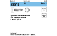 Artikel 88312 A 2 Form C Zylinder-Blechschrauben mit Innensechskant mit Spitze - Abmessung: C 4,8 x 13, Inhalt: 200 Stück