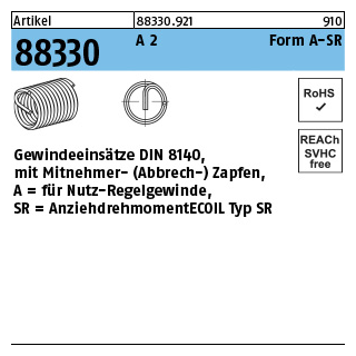 Artikel 88330 A 2 Form A-SR Gewindeeinsätze DIN 8140 für Nutz-Regelgewinde - Abmessung: M 6 x 6, Inhalt: 25 Stück