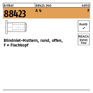 Artikel 88423 A 4 F Blindniet-Muttern, rund, offen, Flachkopf - Abmessung: M 4 / 0,25 - 3,0, Inhalt: 500 Stück