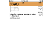Artikel 88483 A 2 6kt-F Blindniet-Muttern, Sechskant, offen, Flachkopf - Abmessung: M 8 / 0,5 - 3,0, Inhalt: 250 Stück