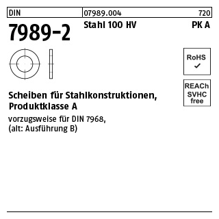 DIN 7989-2 Stahl 100 HV PK A Scheiben für Stahlkonstruktionen, Produktklasse A - Abmessung: 16/17,5x 30 x8, Inhalt: 100 Stück