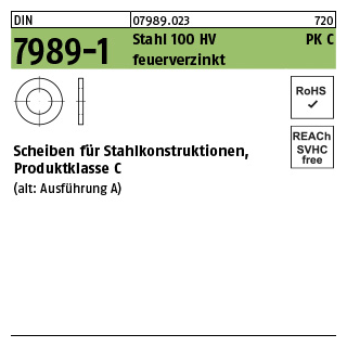 DIN 7989-1 Stahl 100 HV PK C feuerverzinkt Scheiben für Stahlkonstruktionen, Produktklasse C - Abmessung: 12/13,5x 24 x8, Inhalt: 100 Stück