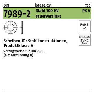 DIN 7989-2 Stahl 100 HV PK A feuerverzinkt Scheiben für Stahlkonstruktionen, Produktklasse A - Abmessung: 22/24 x 39 x8, Inhalt: 100 Stück