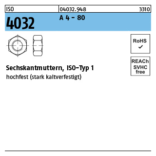 ISO 4032 A 4 - 80 Sechskantmuttern, ISO-Typ 1 - Abmessung: M 5, Inhalt: 1000 Stück