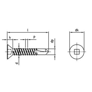 DIN 7504 A2 Form O Bohrschrauben mit Blechschrauben-Gew., mit Senkkopf, mit Vierkant - Abmessung: M 3,9 x 32, Inhalt:  200 Stück