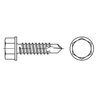 DIN 7504 A2 Form K Bohrschrauben mit Blechschrauben-Gew., mit Sechskant- Flanschkopf - Abmessung: K 6,3 x 38, Inhalt:  500 Stück