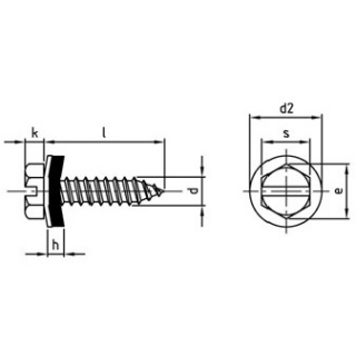 DIN 7976 A2 Schlitz Sechskant-Blechschrauben mit Schlitz, Gleitsilberbeschichtung und EPDM Dichtscheibe 12 mm - Abmessung: C 4,2 x 16, Inhalt:  500 Stück