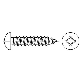 DIN 7981 A2 Form C-Z Linsen- Belchschrauben mit Spitze, mit Pozi Kreuzschlitz Z - Abmessung: C 2,9 x 13, Inhalt:  1000 Stück