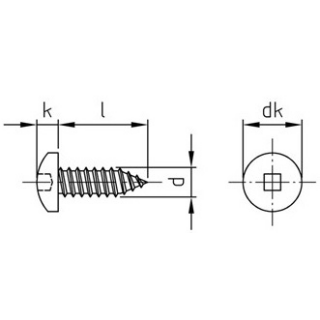 DIN 7981 A2 Form C-V Linsen- Belchschrauben mit Spitze, mit Vierkant - Abmessung: C 3,5 x 9,5, Inhalt:  200 Stück