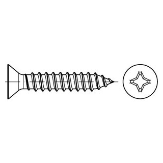 DIN 7982 A4 Form C-Z Senk-Blechschrauben mit Spitze, mit Pozi-Kreuzschlitz Z - Abmessung: C 2,2 x 22, Inhalt:  1000 Stück