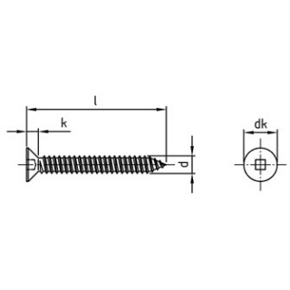 DIN 7982 A2 Form C-V Senk-Blechschrauben mit Spitze, mit Innenvierkant - Abmessung: C 4,2 x 32, Inhalt:  200 Stück