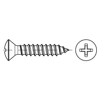 DIN 7983 A4  Linsensenk-Blechschrauben mit Spitze, mit Phillips-Kreuzschlitz H - Abmessung: C 2,9 x 16, Inhalt:  1000 Stück