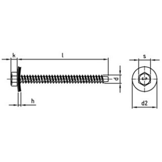 Artikel 9059 A2 Form BZ Fassadenbauschraube mit montierter Dichtscheibe 19 mm, mit Zapfen - Abmessung: 6,3 x 19, Inhalt:  500 Stück