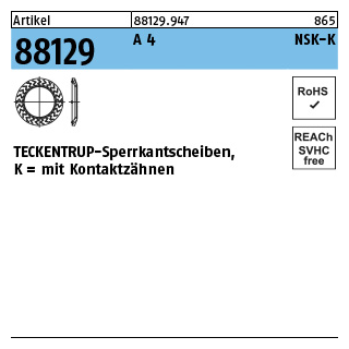 Artikel 88129 A 4 Form K TECKENTRUP-Sperrkantscheiben NSK mit Kontaktzähnen - Abmessung: NSK-K 6, Inhalt: 1000 Stück